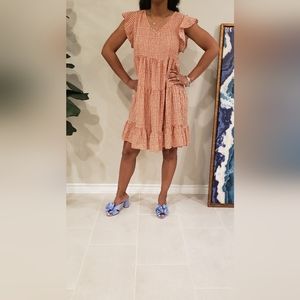 Ces Femme, orange& white ruffle swing dress